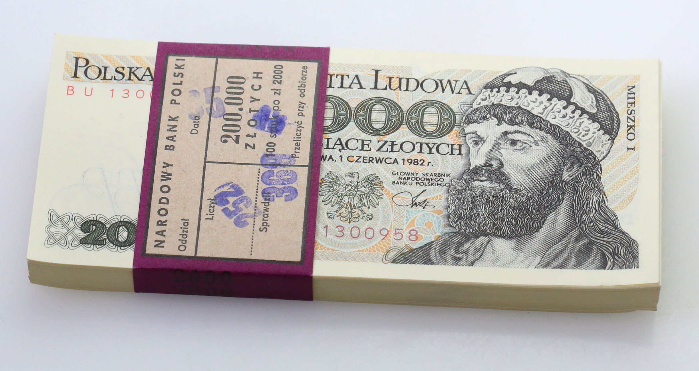Paczka bankowa 2.000 złotych 1982 -BU- 100 sztuk